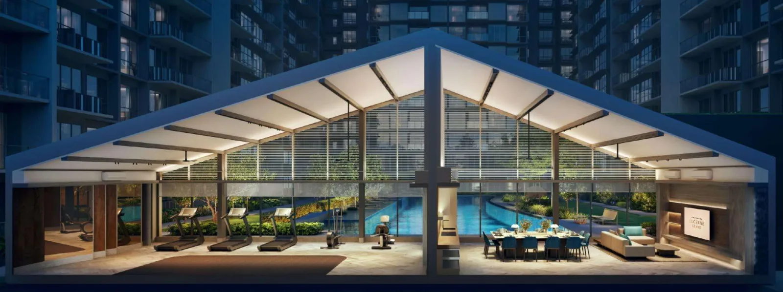 Artist's impression of the Club Lucerne pavilion interior with gym and dining