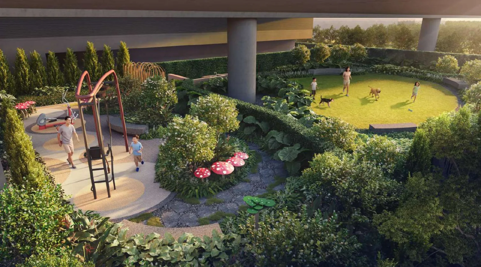 Artist's impression of the outdoor fitness, wellness garden and pets garden